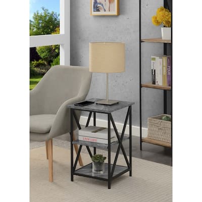 Sturdy Three Tier End Table with Sleek Metal Frame, Open Shelves and Modern Design for Living Room or Bedroom - 16