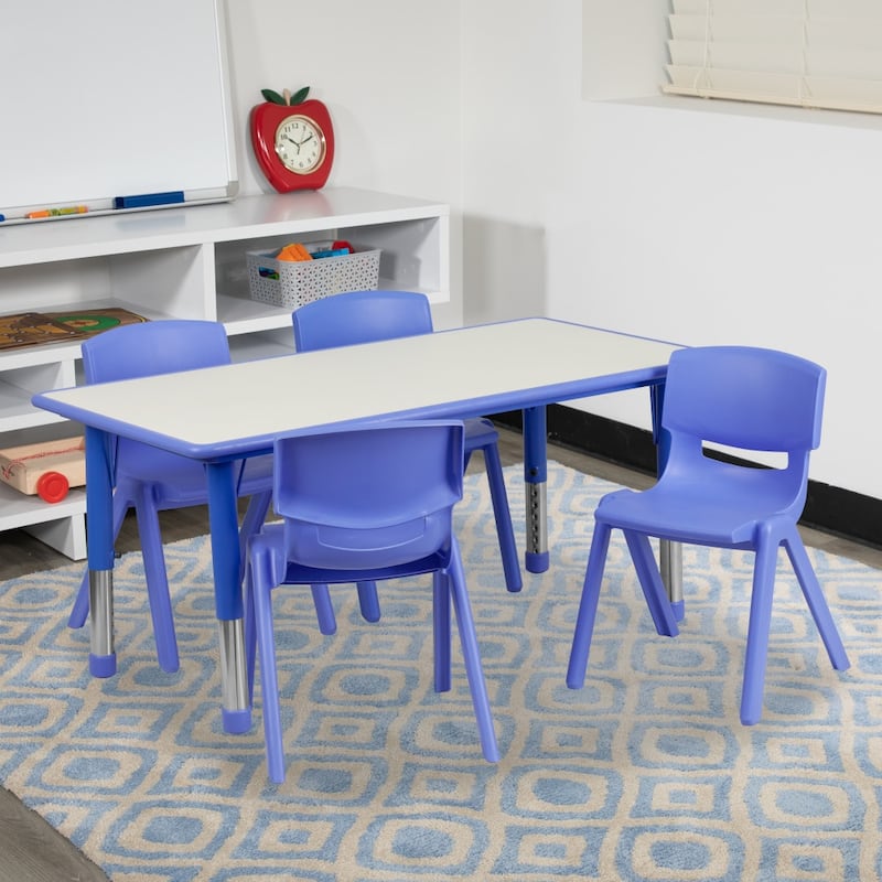 23.625"W x 47.25"L Rectangle Plastic Activity Table Set with 4 Chairs - Blue