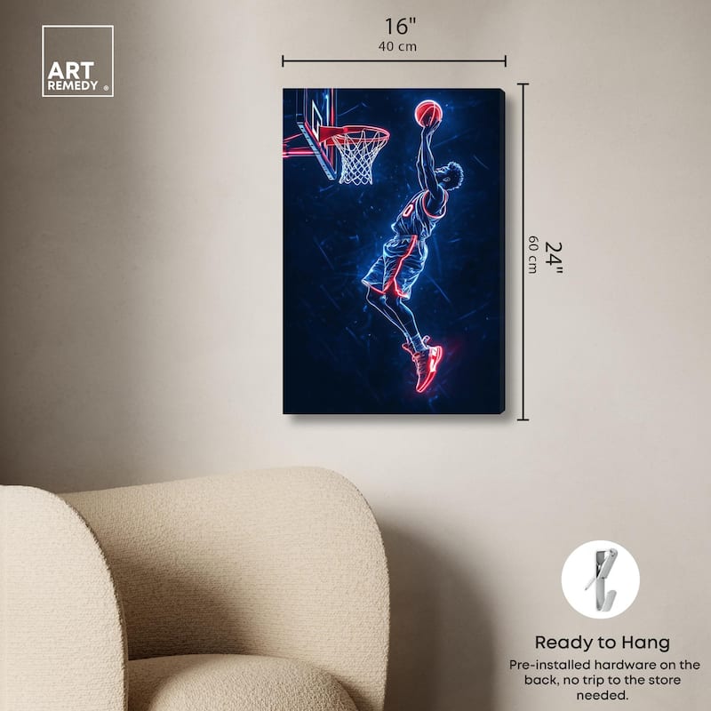 Shoot Some Hoops Neon Canvas by Art Remedy, Gallery Wrapped