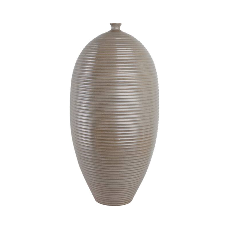 Pottery Floor Vase Ribbed Elongated Silhouette Tall Flower - 28" Beige