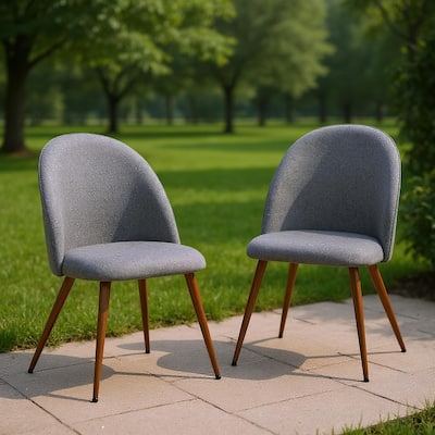 Homy Casa Beige Fabric Dining Chairs with Walnut Legs, Set of 2