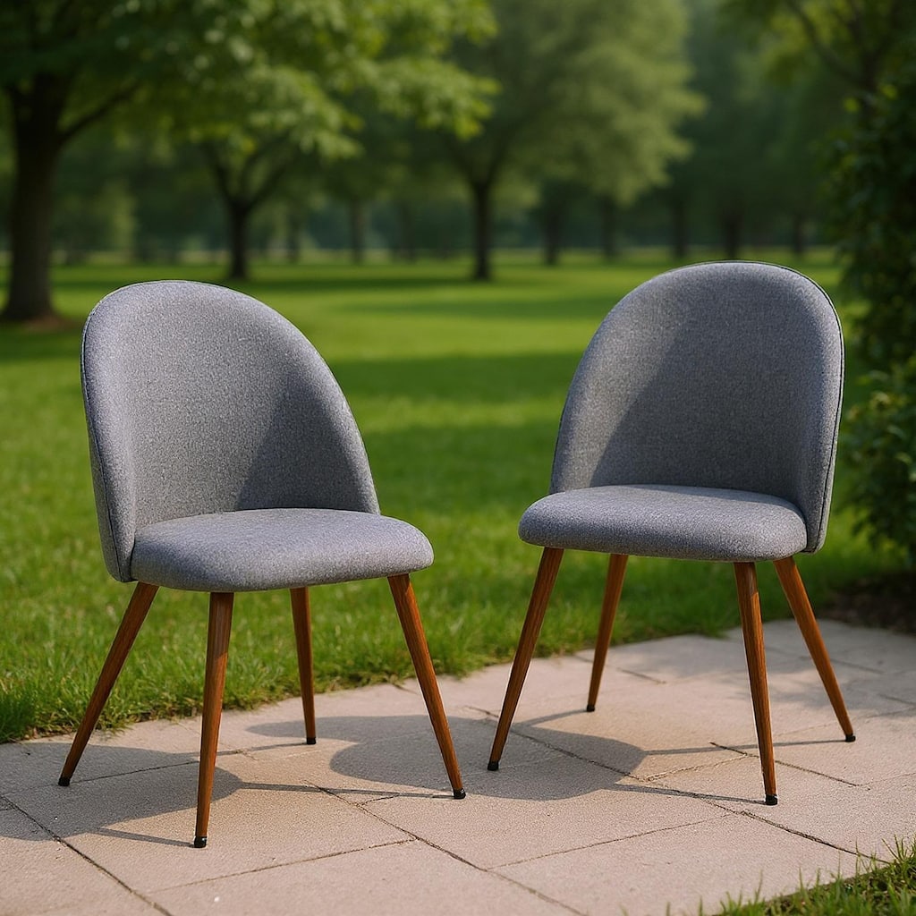 Homy Casa Beige Fabric Dining Chairs with Walnut Legs, Set of 2