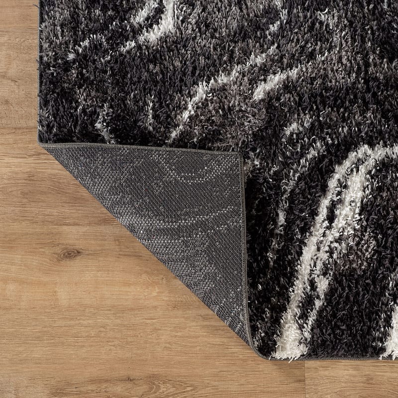 Abstract Marble Shag Rug - Anthracite Dark Gray - Plush Medium Pile, Durable with Jute Backing