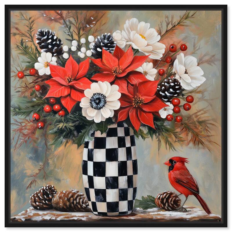 Checkerboard Vase Blooms II Canvas by Art Remedy - Black - 40" x 40"