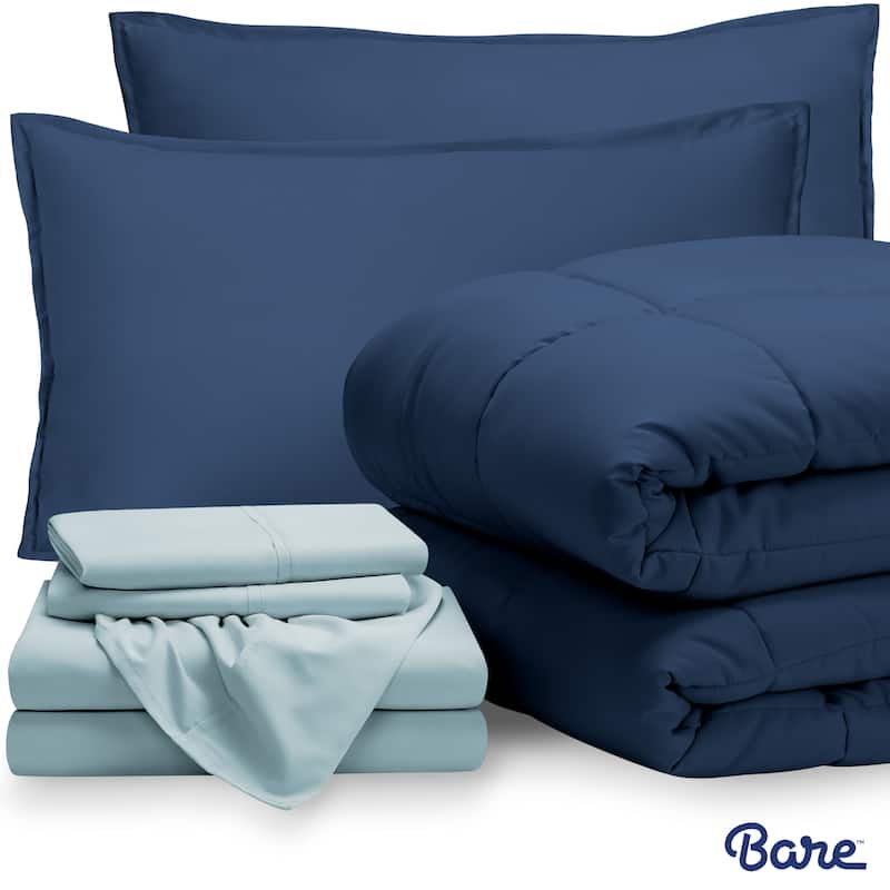 Bare Home Bed-in-a-Bag Down Alternative Comforter & Sheet Set - Dark Blue/Light Blue - California King