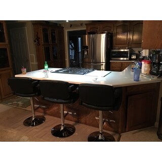 Porch & Den Coal Creek Black Button-tufted Leather Upholstered Modern Adjustable Bar Stool