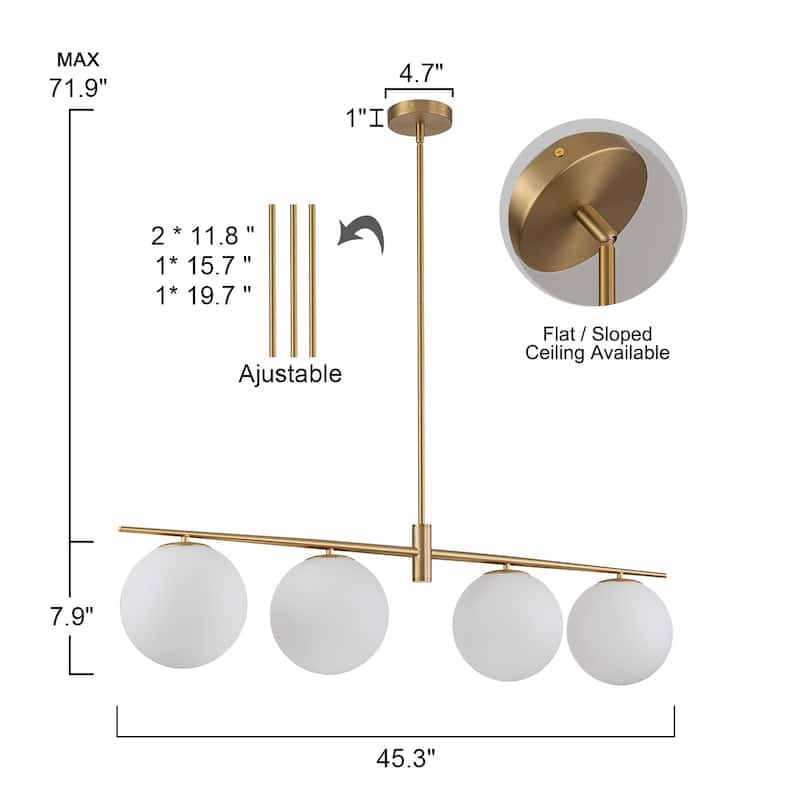 4 - Lights Modern Linear Globe Chandelier Kitchen Island Pendant Light