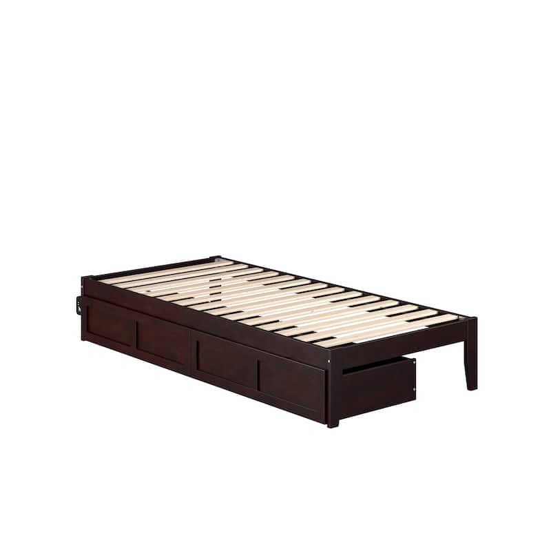Twin XL Bed with Drawers - HomeStock Espresso Finish Platform Bed Frame - Storage Bed