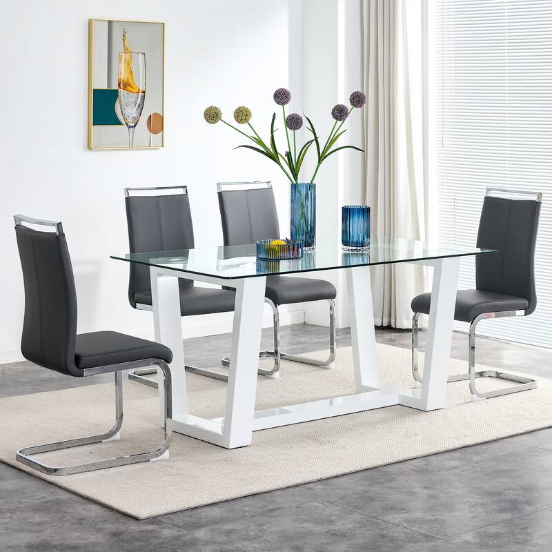 Glass Dining Table Large Modern Minimalist Rectangular for 6-8 with 0.4" Tempered Glass Tabletop