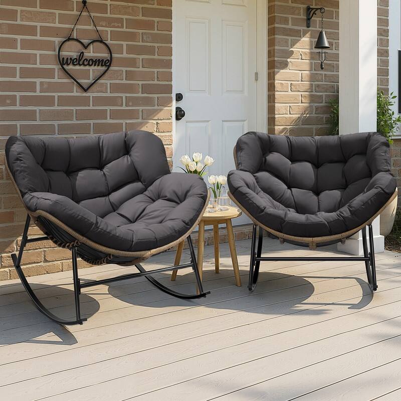Indoor Deep-seating Rocking Papasan Chair, Rocking Chair Outdoor, 450 lbs Outdoor Rocking Chair, Oversized Rocker Chair - 2PCS-Dark Gray