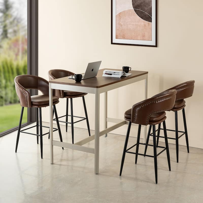 Glitzhome Set of 2 Mid-Century Modern 40.5"H Faux Leather Bar Stools with Nailhead Trim
