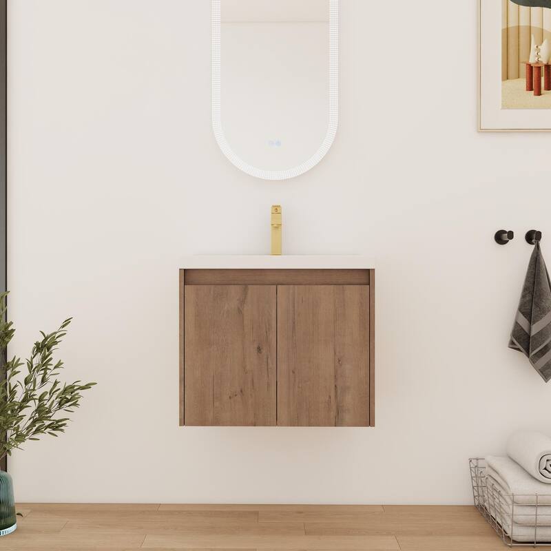 Bathroom Vanity With Sink In 24/36/48 Inch, Floating Bathroom Vanity With Soft Close Door - 23.63''W×18.13''D×20.5''H - Imitative Oak