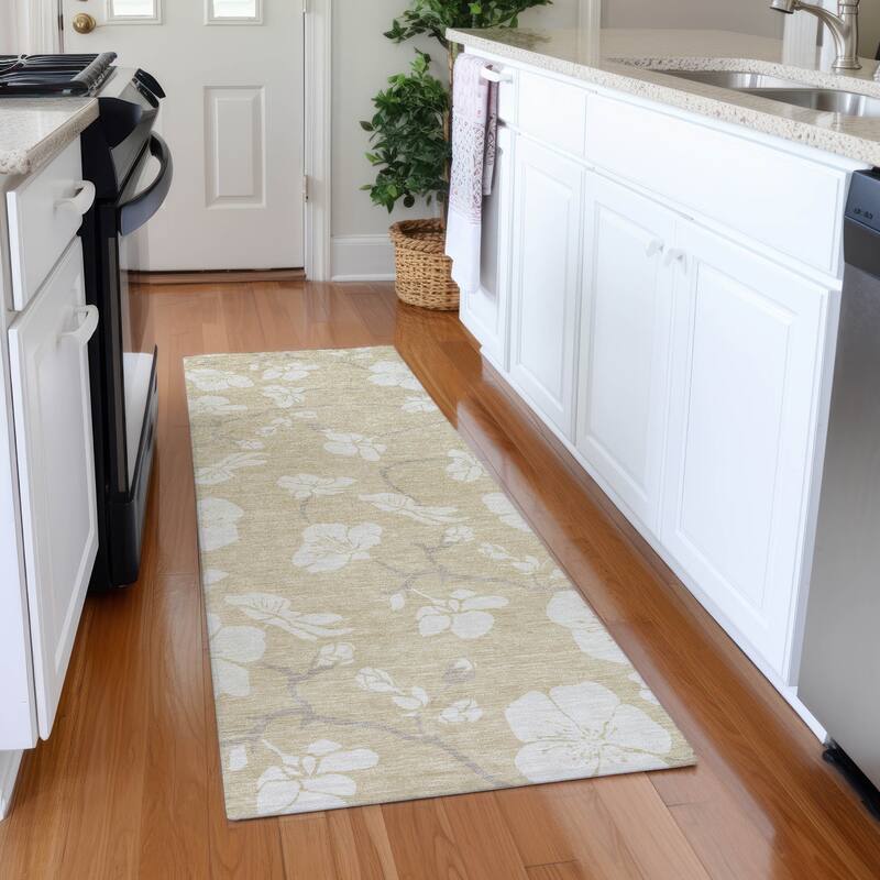 Premium Washable Super Soft Modern Floral Mayfield Rug - Beige - 2'3" x 7'6"