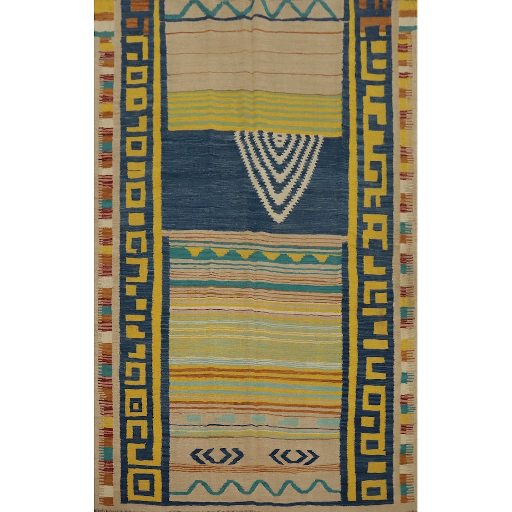 Hand Woven Oriental 100% Wool Carpet Southwestern Tribal Multi-Colored Kilim Area Rug - 6' 6'' X 4' 10''