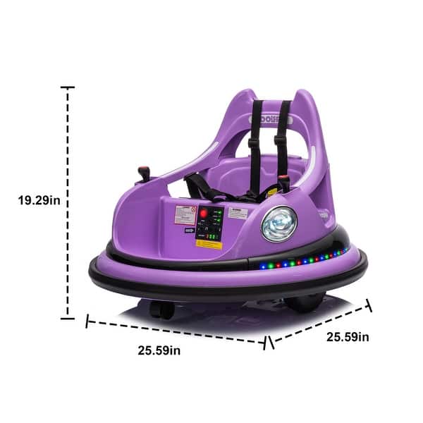 dimension image slide 0 of 3, Electric Ride-On Bumper Car for Kids, 12V with Remote Control, LED Lights, and Safety Harness for Ages 1.5-5