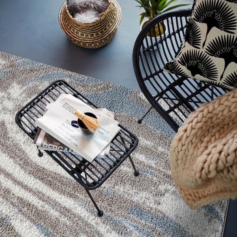 Marble Swirl Shag Rug - Blue - Medium Pile - Great for Living Room, Bedroom, or Entryway