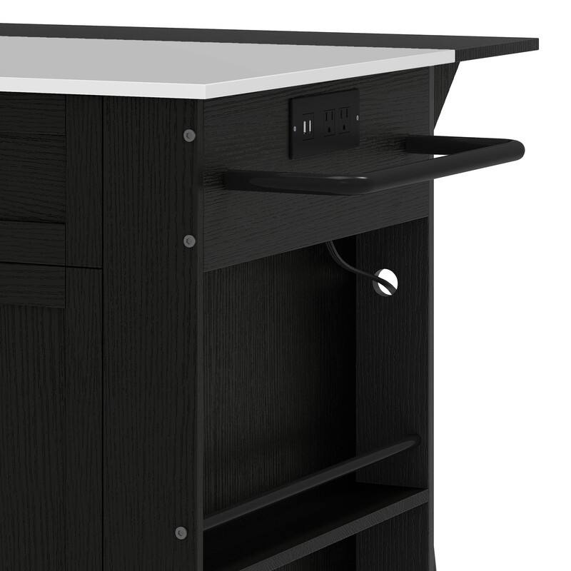 Moasis Kitchen Island with Stainless Steel Top & Power Outlet