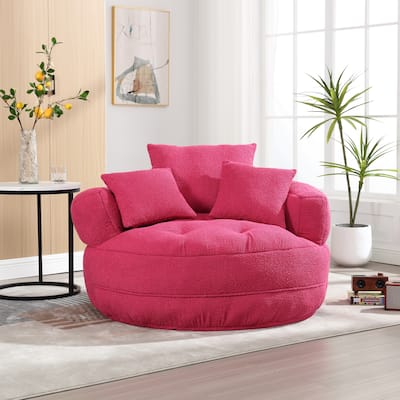 Boucle Upholstered Tufted Barrel Accent Living Room Chair With Toss Pillows