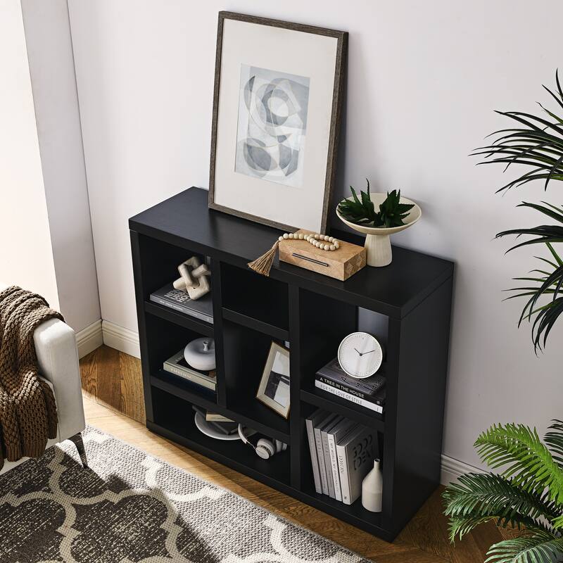 7 Cube Storage Spaces Open Wooden Shelf Bookcase, Cabinet with Cube Storage Spaces,Floor Standing Bookshelf
