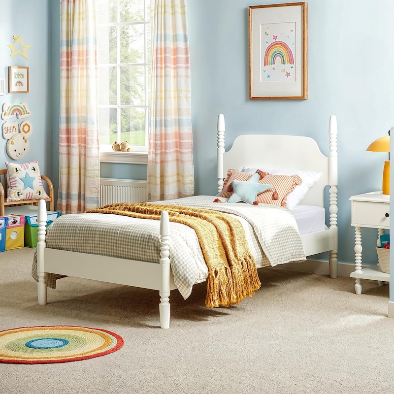 Walker Edison Easy Assembly Solid Wood Twin Bed with Wood-Turning Detail