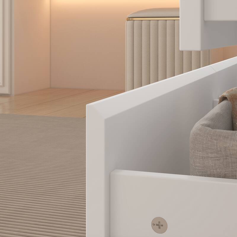 Chest White Storage Cabinet w/Mirror for Bedroom, Dresser Shelving Unit