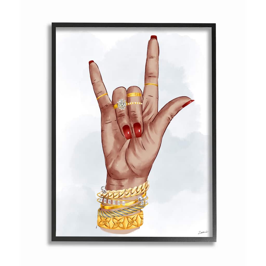 Stupell I love You Hand Pose Fashion Inspired Accessories Framed Wall Art - Multi-Color