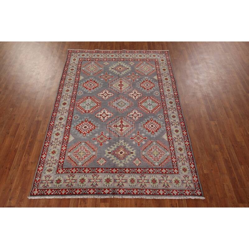 Traditional Gray Kazak Oriental Area Rug Handmade Wool Carpet - 5'8" x 8'0"