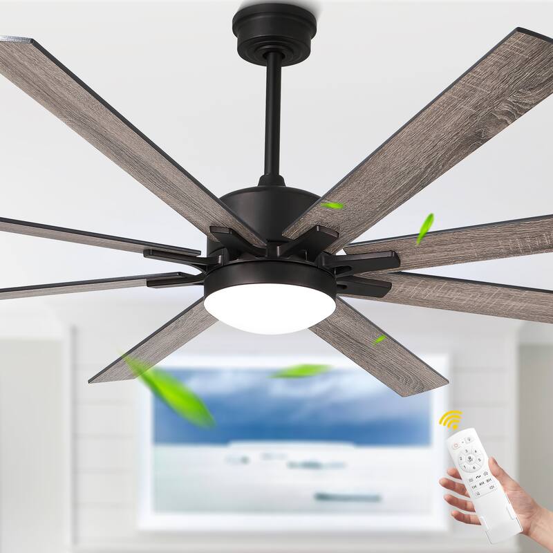 Cusp Barn 72 Inch Farmhouse Indoor Walnut Wood Reversible 8-Blade Quiet DC Motor LED Ceiling Fan with Lights and Remote