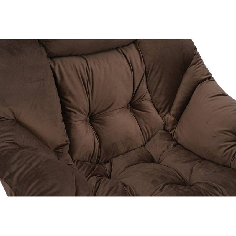 Modern Cotton Fabric Lazy Chair with Ottoman and Footrest, Brown