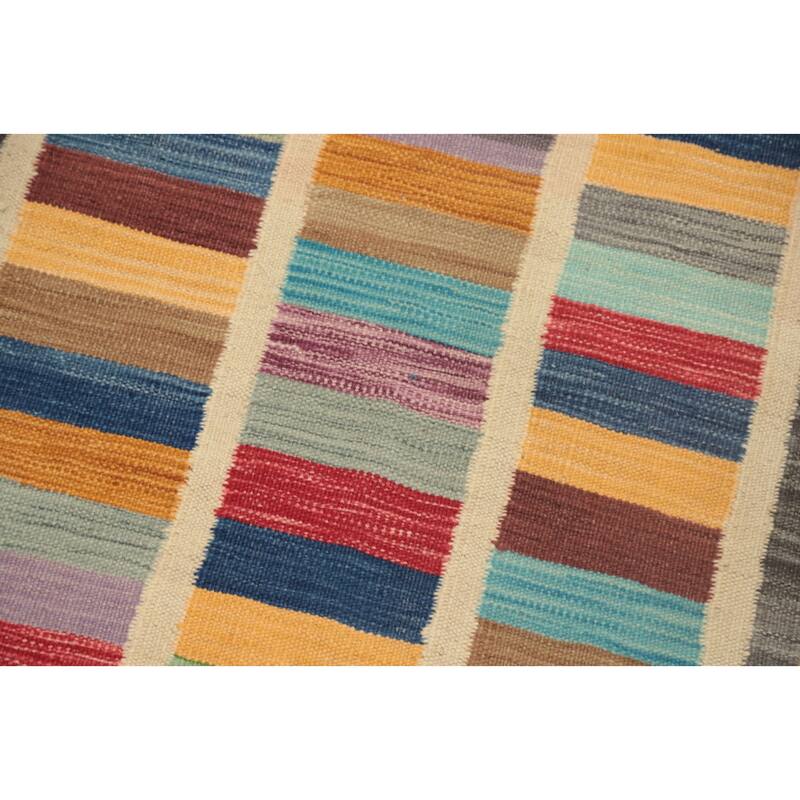 Hand Woven Oriental 100% Wool Carpet Southwestern Modern Multi-Colored Kilim Runner Rug - 8' 2'' X 2' 0''