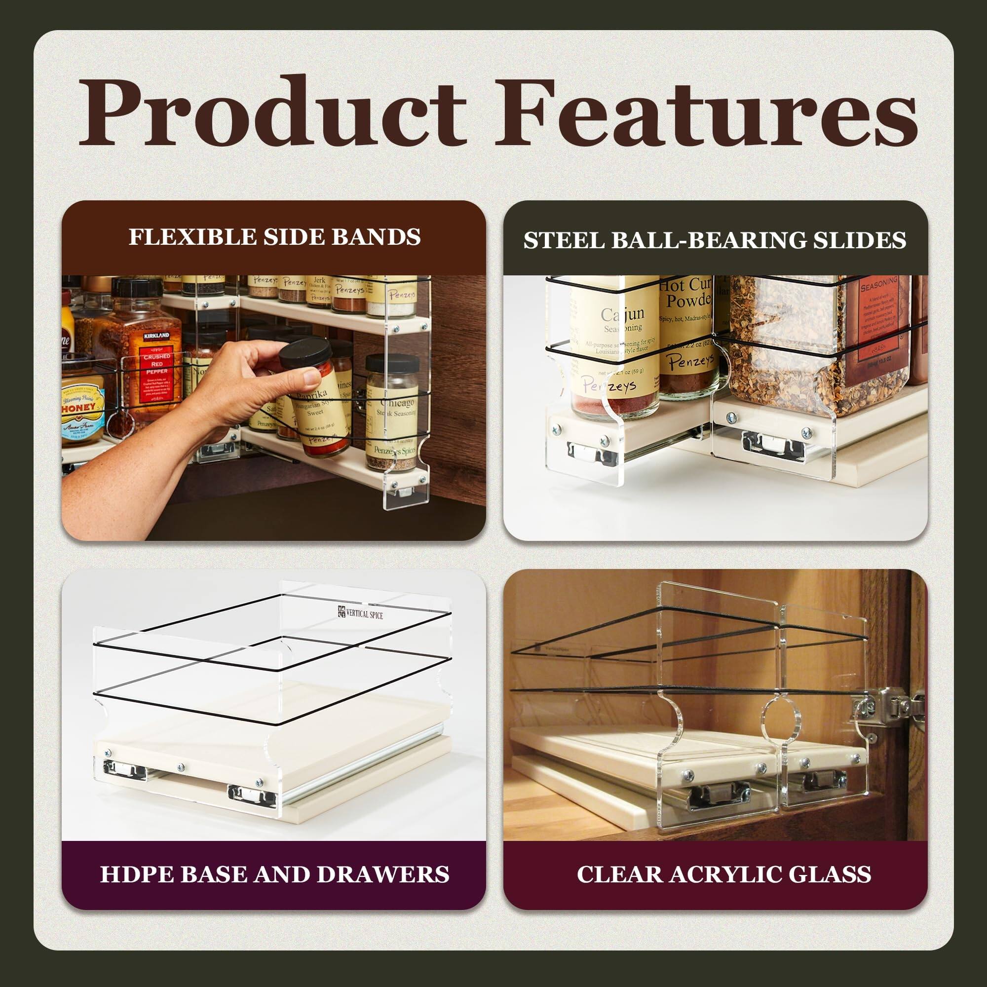 Narrow Kitchen Spice Rack with 2 Drawers & 2 Tiers 24 Spice