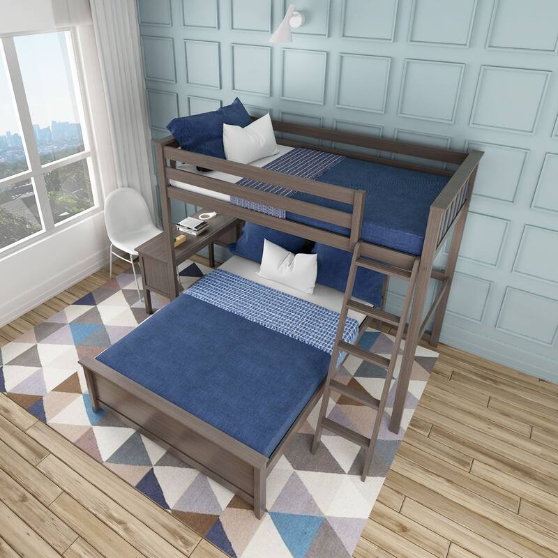 Max and Lily L Shaped Twin over Full Bunk Bed with Desk