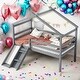 preview thumbnail 2 of 14, Modern Twin Size Low Loft Bed with Slide and Ladder and Safety Guardrails and House Roof for Bedroom