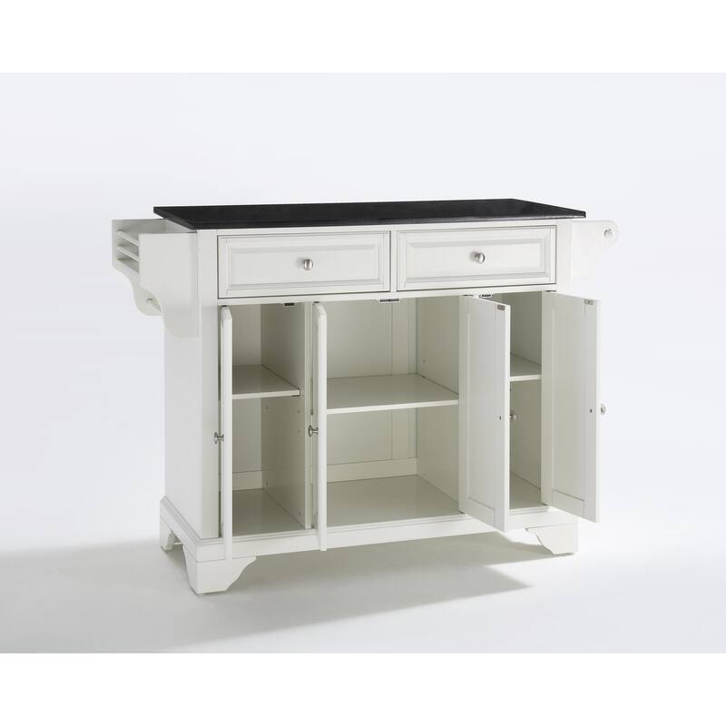 Kitchen Island with Granite Top & Storage - Modern Kitchen Cart, Portable Island, White/Black