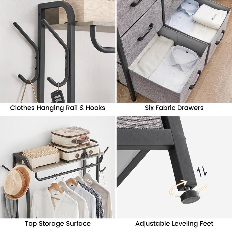 Clothes Rack Storage Organizer with 4 Drawers and Wooden Top Garment Rack