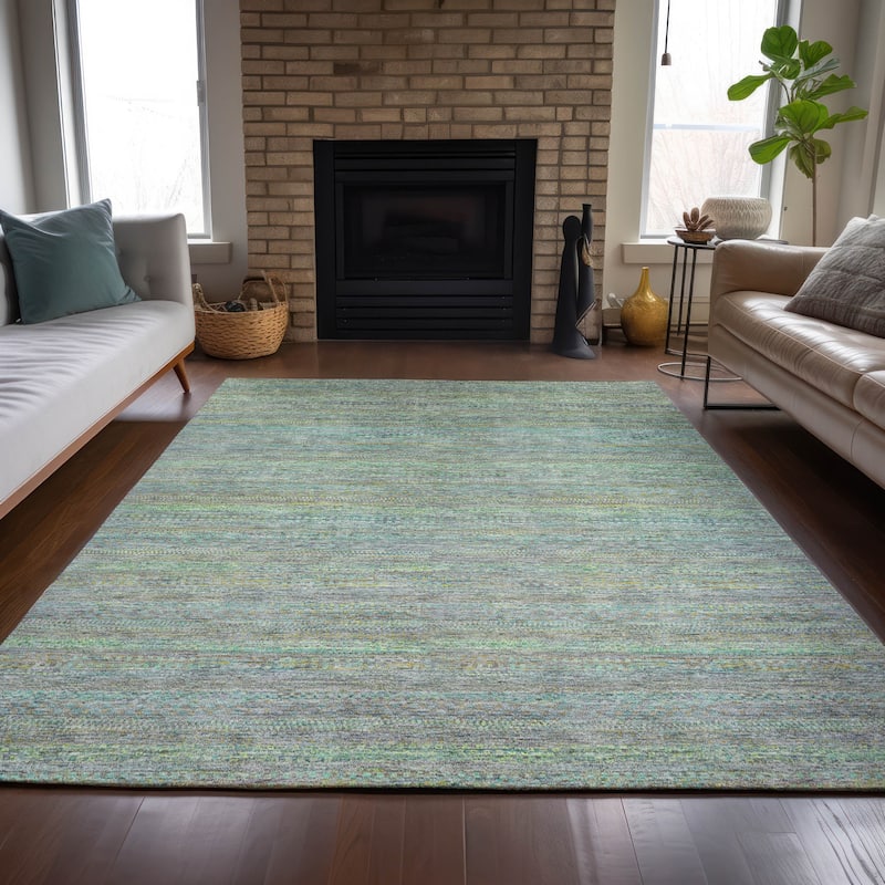 Machine Washable Indoor/Outdoor Modern Stripes Chantille Rug