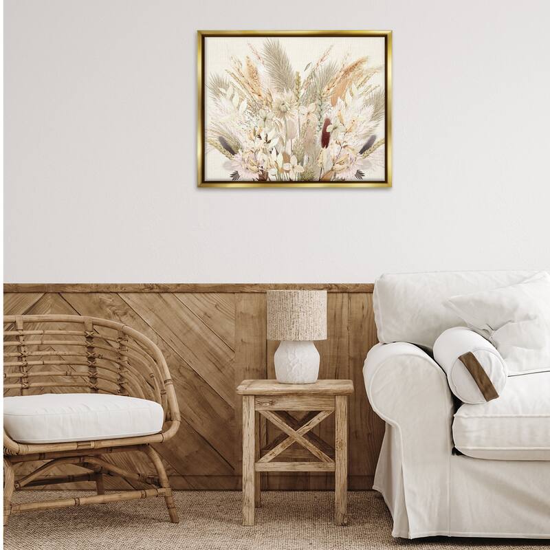 Stupell Natural Wheat & Country Herbs Framed Floater Canvas Wall Art Design By Val Rhodes