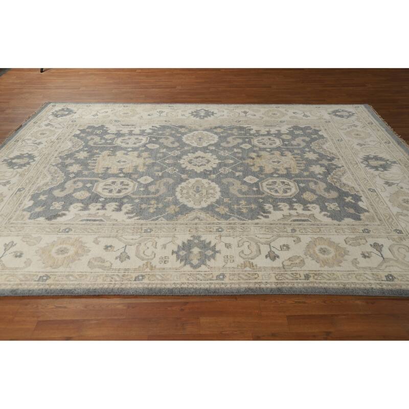 Slate Oushak Indian Area Rug Hand-Knotted Wool Carpet - 7'10" x 9'9"