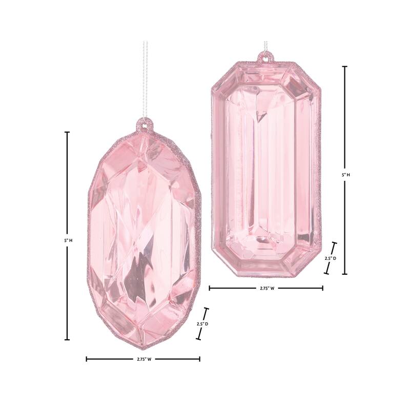 5" Acrylic Rectangle and Oblong Precious Gem Ornament Set of 2