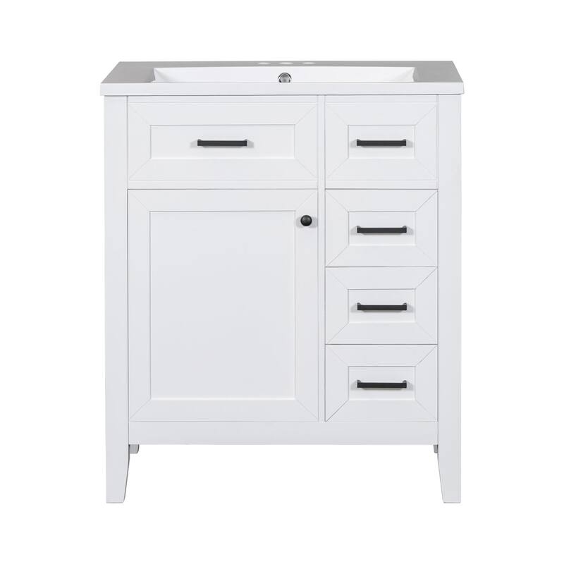 30 inch Freestanding Bathroom Vanity Set in White with Integrated Ceramic Sink - 30'' x 18''