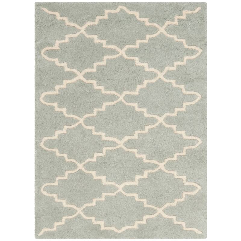 SAFAVIEH Handmade Chatham Slavna Modern Moroccan Wool Rug - 2'3" x 5' - Light Blue/Ivory