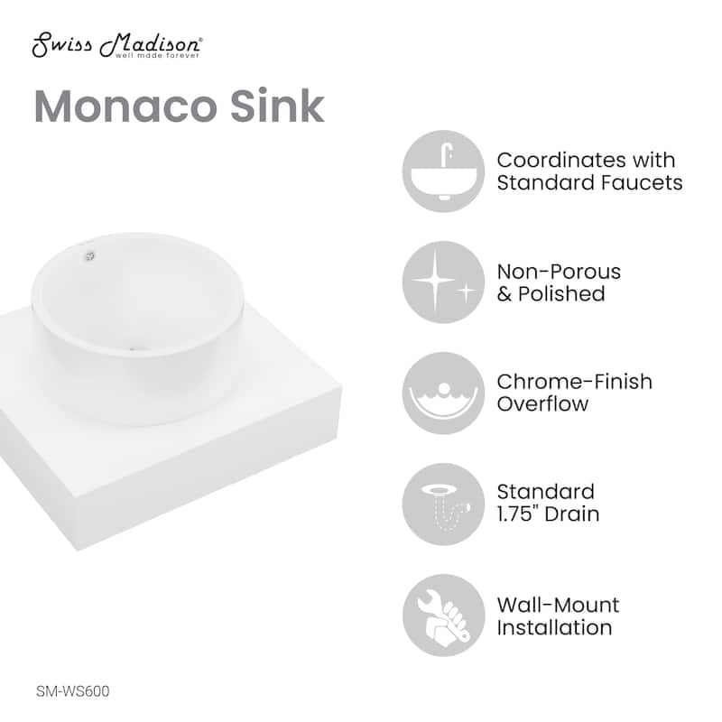 Monaco 24" Floating Bathroom Shelf With Vessel Sink In Glossy White - 23.75" x 21.81" x 9.49"