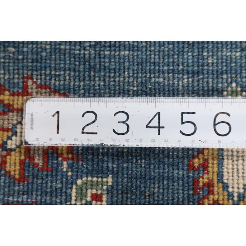 Blue Geometric Kazak Area Rug Hand-Knotted Wool Carpet - 4'2" x 5'11"