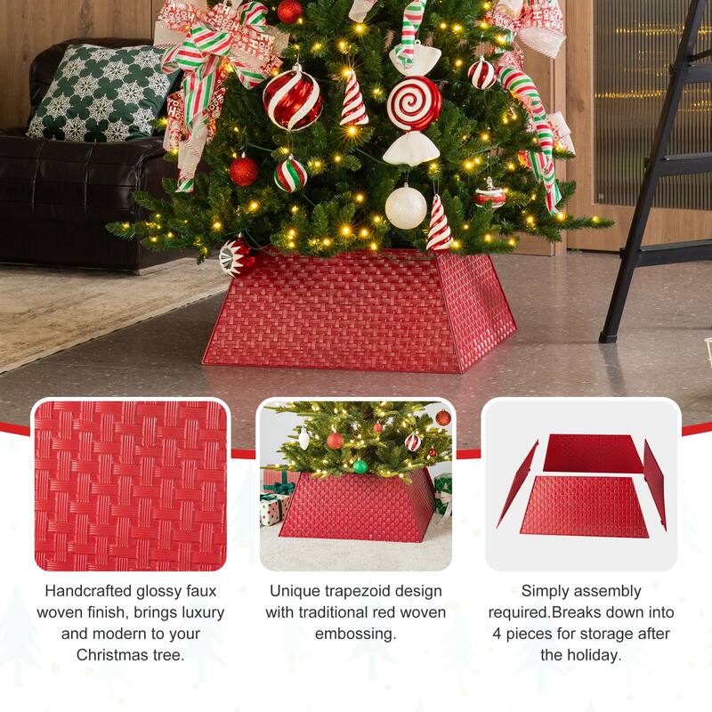 Glitzhome 25.75"L Trapezoid Glossy Metal Weave Christmas Tree Collar - 25.5"L