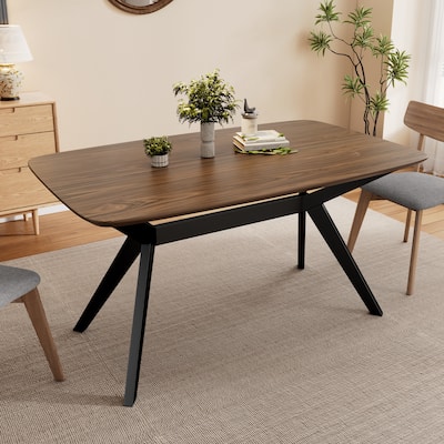 Wood Dining Table, 59.00"W x 35.43"D x 30.00"H, Walnut+Black