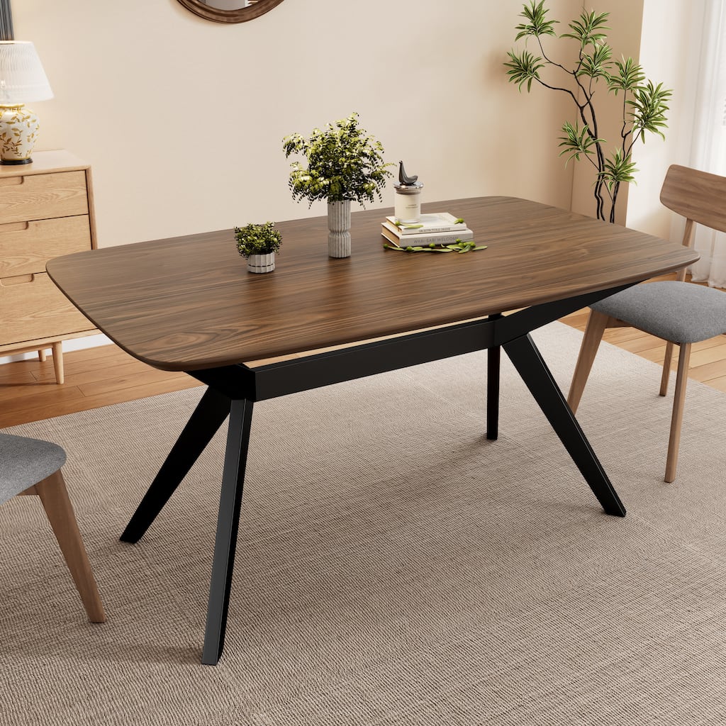 Wood Dining Table, 59.00"W x 35.43"D x 30.00"H, Walnut+Black