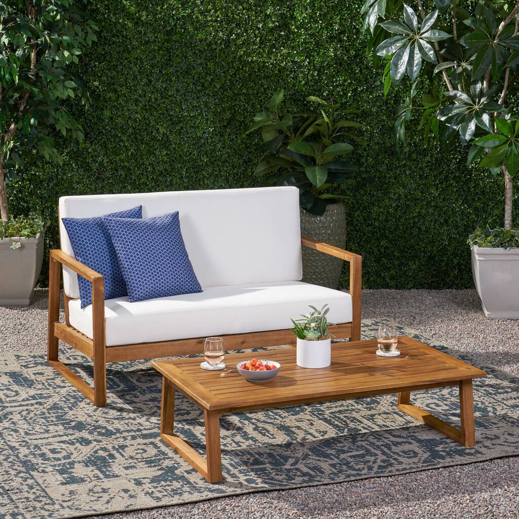Belgian Outdoor Acacia Wood Chat Set by Christopher Knight Home