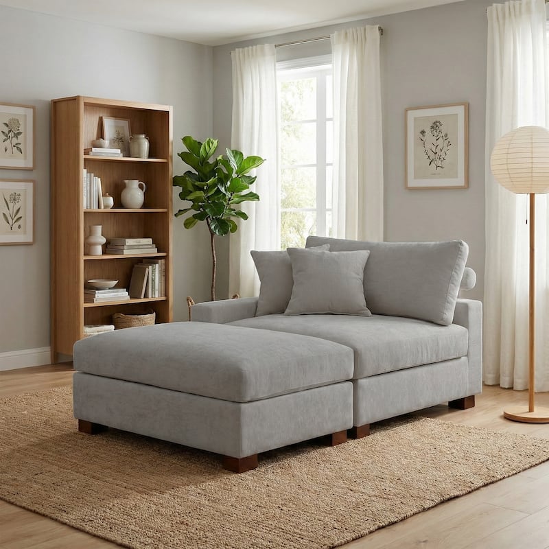 Oversized Chenille Modular Armchair And Ottoman Set Living Room Set - Grey - Left facing