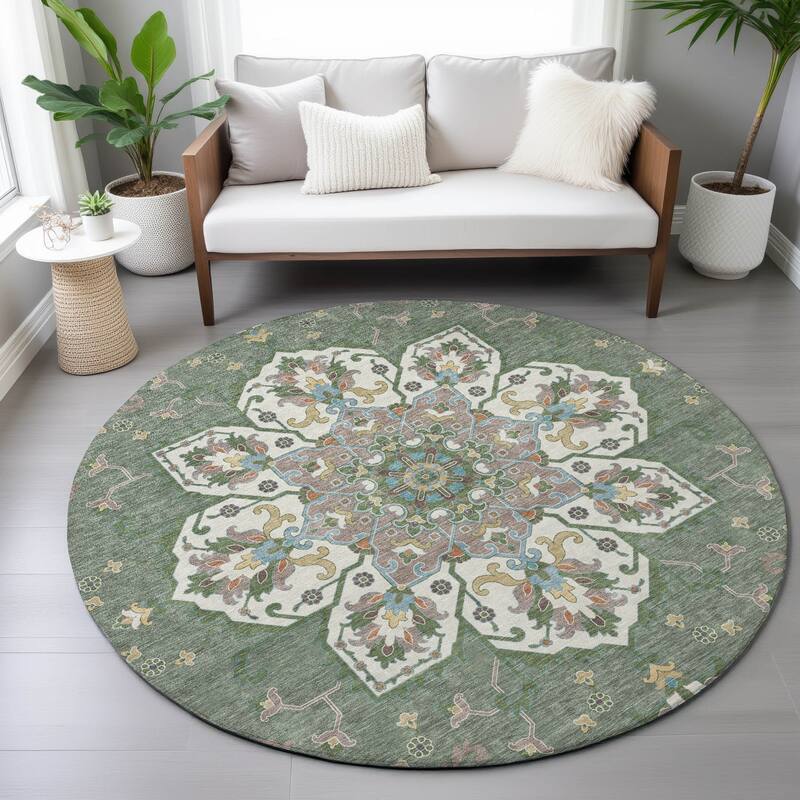 Machine Washable Indoor/Outdoor Traditional Heriz Chantille Rug
