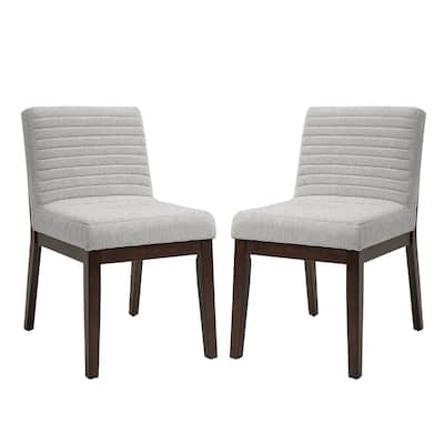 Set of 2 Upholstered Dining Chairs with Wooden Legs in Gray and Brown